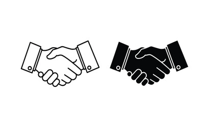 Two hands shaking in black and white line art style for business or partnership concepts © rsvect02