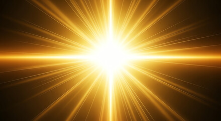 Fototapeta premium Golden Starburst Light Effect - Bright Explosion of Light Rays on Dark Background