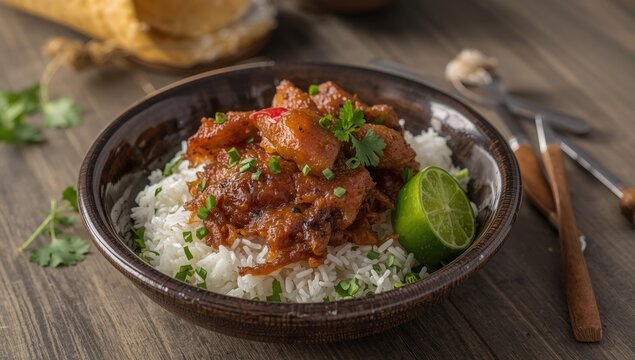 Traditional Tolima lechona served with rice - Classic Colombian meal