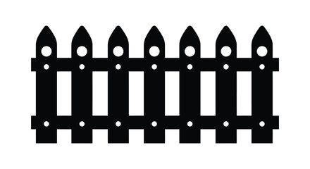 A black and white illustration of a picket fence with a flat distinctive silhouette high quality professional detailed
