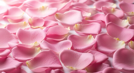 Fototapeta premium Close up of scattered pink rose petals with soft lighting flower