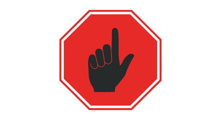 Obraz premium A vibrant red octagonal stop sign displays a black hand silhouette indicating a demand for silence or caution