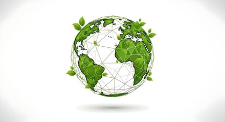 Obraz premium Global Sustainability Efforts Illustrated through a Green Globe with Network Connections and Leaves