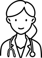 Obraz premium Hand Drawn Female Doctor Black and White Avatar Illustration in Minimal Line Art Style Design