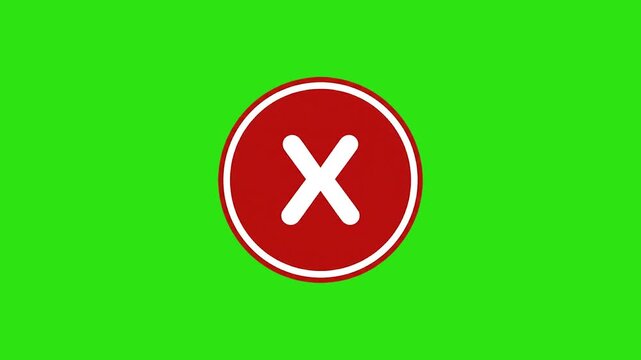 Animated Red Cross Mark Icon - Green Screen & Black Background