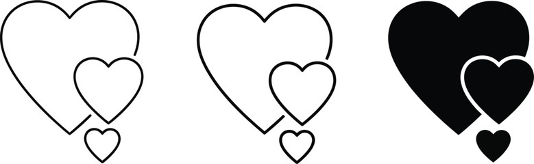 Obraz premium A set of three heart icons in different styles and colors