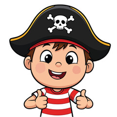 Fototapeta premium Cute Child in Pirate Costume with Skull and Crossbones Hat for Costumes or Party Themes