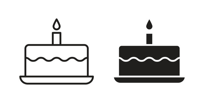 Cake birthday icon linear symbol. Vector Designs.