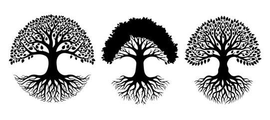 Tree of Life Silhouette: Celtic Roots and Nature Symbol Vector Set