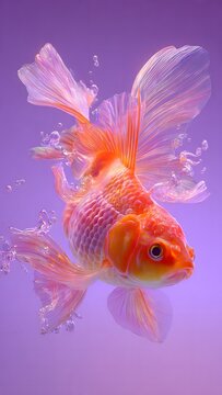 Purple Aesthetic Wallpaper with Goldfish Swimming on Lavender Background