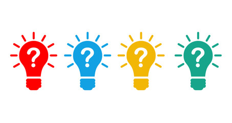 Light bulb and question mark symbol in flat style, Idea generation and creativity, icon, vector illustration.