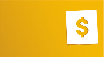 Dollar icon background on a paper note, vector illustration. Flat design style.