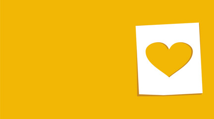 Heart icon background on a paper note, vector illustration. Flat design style.