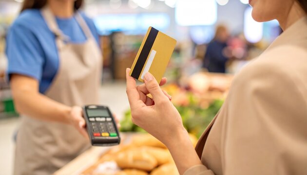 Woman Making Payment with Credit Card at Store.