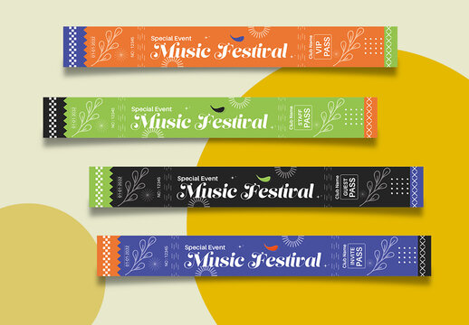 Music Festival Wristband Pass Design Template