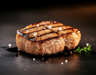 Perfectly Grilled Beef Fillet with Savory Seasoning and Fresh Thyme Garnish