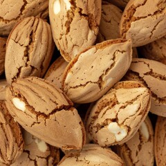 Close up of delicious baked almond cookies on a baking sheet