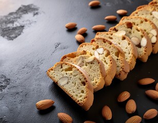 Deliciously Crunchy Almond Biscotti Slices on a Dark Rustic Surface