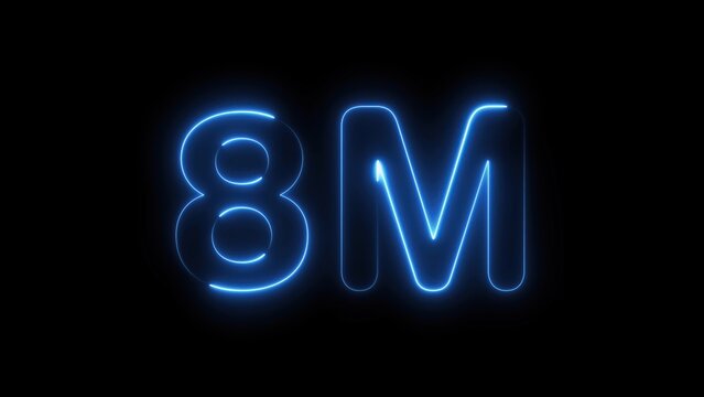 Neon 8M glowing sign on black background futuristic digital time display