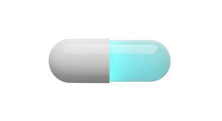 Colorful cyan and white capsule pill isolated on transparent background