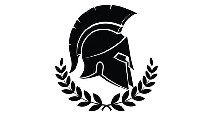 A striking black silhouette of a spartan helmet adorned with a laurel wreath embodying ancient power silhouette © Kuntol02