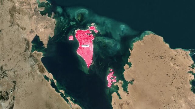 Bahrain map satellite view with glowing border and label