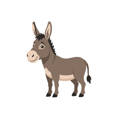 Naklejka premium Cute Cartoon Donkey Standing Isolated on White Background