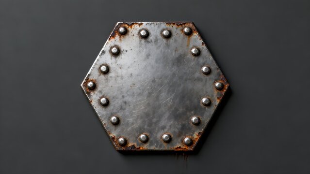 Rusted metal hexagon with rivets