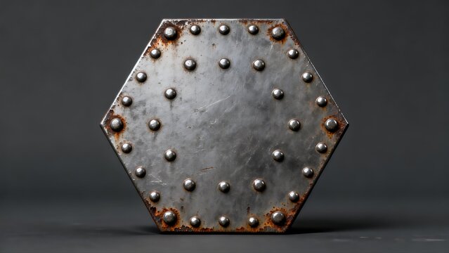 Hexagonal metal plate with rivets