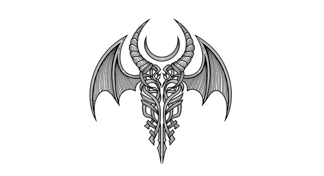 Symmetrical dark occult sigil with stylized horns and wings