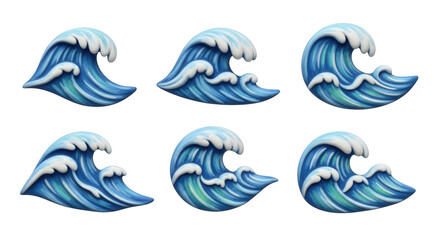 animated ocean waves rising and crashing with white foam isolated on a clean white background for illustrations and design
