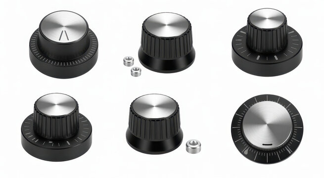 Various black and silver electronic knobs equipment