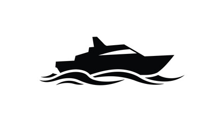 A striking black silhouette of a yacht sailing on wavy water creating a dynamic scene silhouette high quality © MIRAJ02