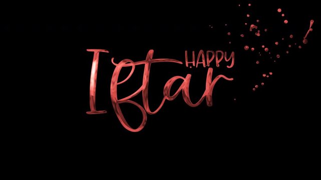 Happy iftar greeting on a black background, perfect for social media posts, ramadan themed designs, and festive invitations.