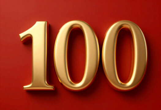 Number '100' made of gold color on a red background