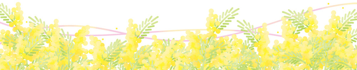 春の風とゆるいミモザのイラスト素材