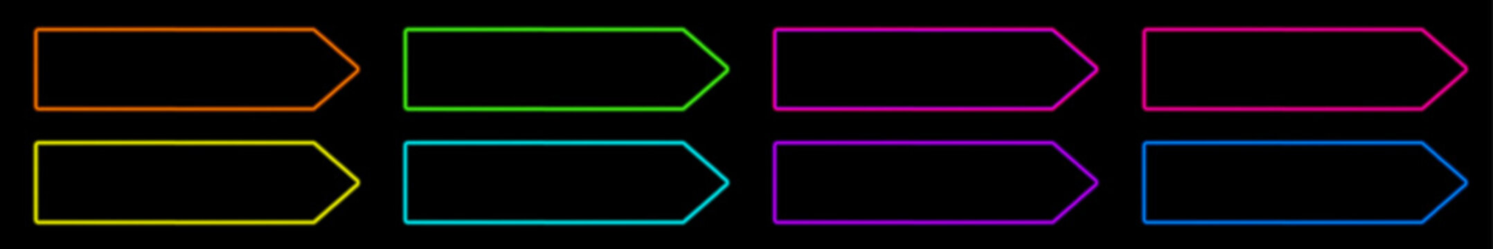 Stylish arrow-shaped neon button with radiant stroke and subtle shadow. Ideal for neon action call signs, promo banners, mobile app interface and digital web design.