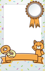 This child-friendly design features adorable Cheki decorations adorned with ribbons. It's decorated with cute animals, pop-style donuts, and a orange cat.