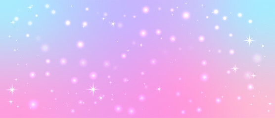 Obraz premium Pink and lavender pastel gradient filled with sparkling stars and soft bokeh glow, magical abstract backdrop with dreamy dream pink glitter atmosphere.