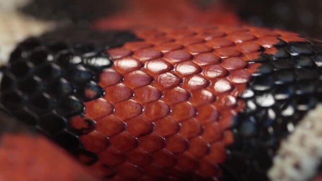 Closeup of the scales of a Puelan Milk Snake, Lampropeltis triangulum campbelli,, moving as it breaths