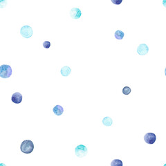 かわいい手描き水彩の小さなシームレスドットパターン（青・水色） © Karatachi