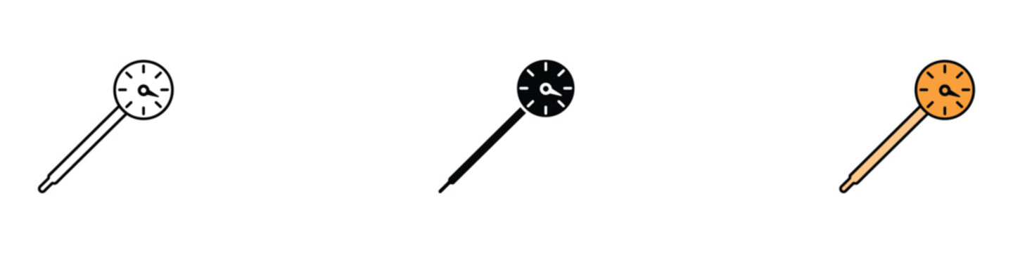 Kitchen probe thermometer icon set. Digital meat and food temperature gauge symbol. Vector Illustration.