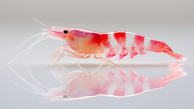 Pink shrimp reflection freshwater crustacean aquatic image