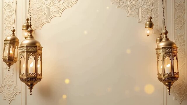 lanterns on ornate arabesque wall with warm decorative lighting interior