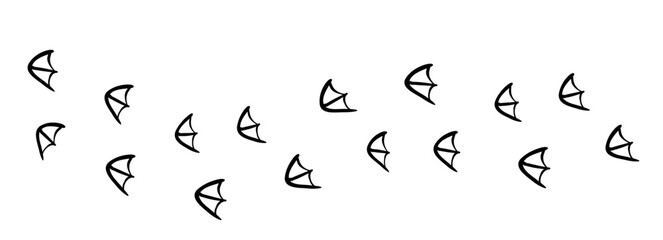Bird footprint duck foot silhouette, feet print, paw step hand drawn doodle. Sketch simple goose trail. Crow walk steps mark. © Alyona