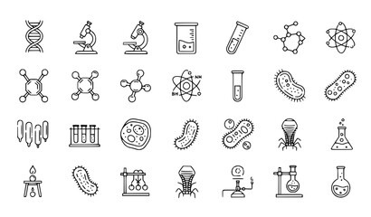 Fototapeta premium A set of scientific icons and illustrations in a minimal line art style