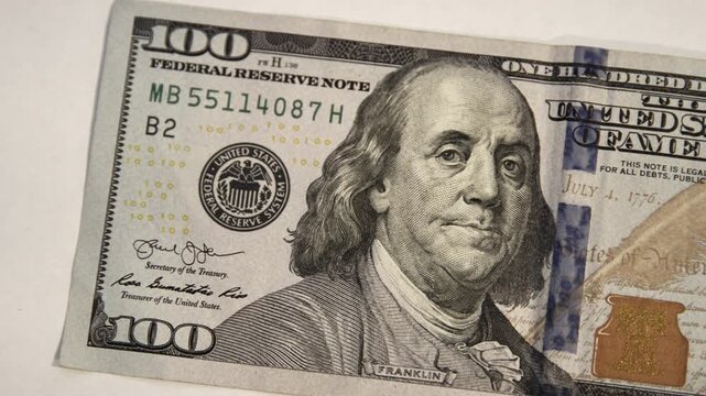 One Hundred US Dollar Bill. Close up of USA, American currency. Front side of the 100 $ dollar bill