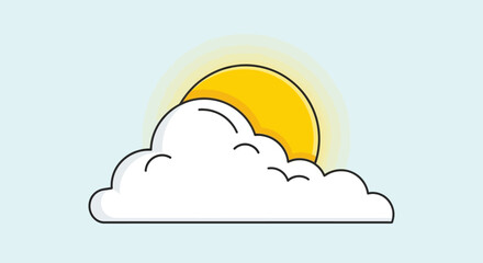 Flat design illustration of sun peeking behind a white cloud
