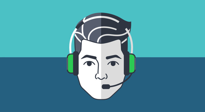 Flat design man wearing headset with microphone for customer service