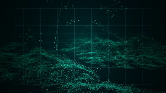 Deep-sea sonar style interface with fluctuating waves and mapping data. Versatile for geological scans or visualizing market volatility.